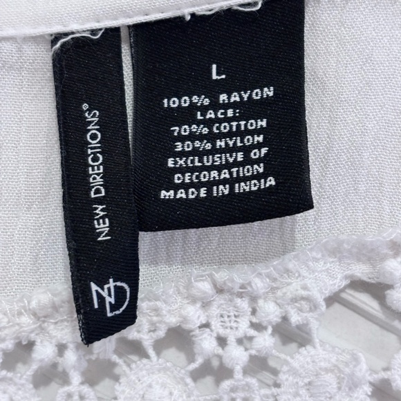 New Direction Women's SZ LWhite Long Sleeve Boho Peasant Top Lace Front Tie - Picture 10 of 10